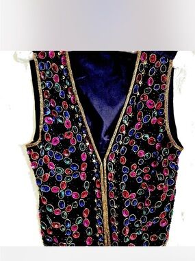Silk Vest with Multicolor Jewels